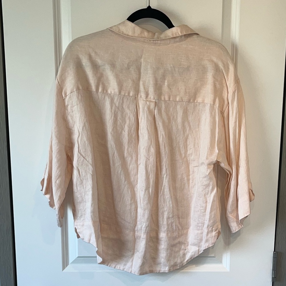 Homebodii Beach Bohemian Cottage Core Washed Linen Boxy Top Button Front - Picture 2 of 5